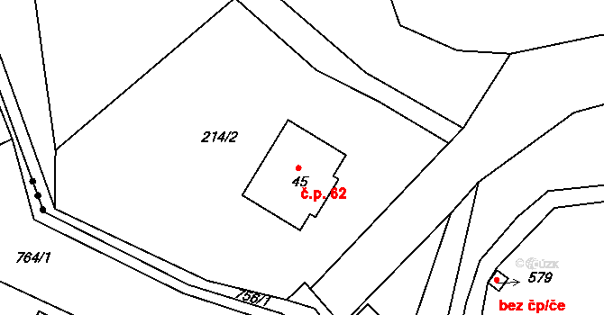 Chotouň 62, Pohoří na parcele st. 45 v KÚ Pohoří u Prahy, Katastrální mapa