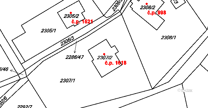Roztoky 1618 na parcele st. 2307/2 v KÚ Roztoky u Prahy, Katastrální mapa