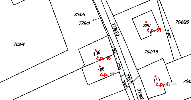 Havírna 16, Bohutín na parcele st. 105 v KÚ Bohutín, Katastrální mapa
