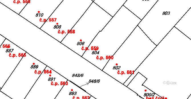Moravský Písek 560 na parcele st. 804 v KÚ Moravský Písek, Katastrální mapa