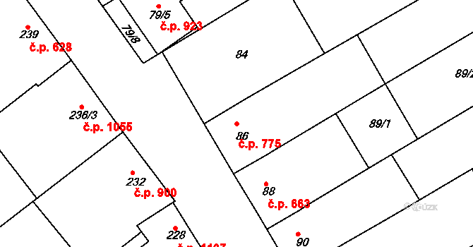 Mistřín 775, Svatobořice-Mistřín na parcele st. 86 v KÚ Mistřín, Katastrální mapa