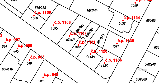 Veselí nad Moravou 1131 na parcele st. 1031/2 v KÚ Veselí-Předměstí, Katastrální mapa