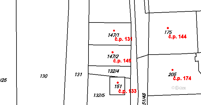 Hodice 149 na parcele st. 147/2 v KÚ Hodice, Katastrální mapa