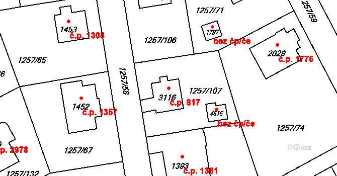 Šumperk 817 na parcele st. 3116 v KÚ Šumperk, Katastrální mapa