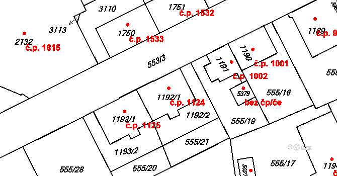 Šumperk 1124 na parcele st. 1192/1 v KÚ Šumperk, Katastrální mapa