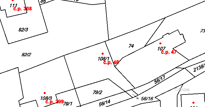 Čechtice 48 na parcele st. 108/1 v KÚ Čechtice, Katastrální mapa
