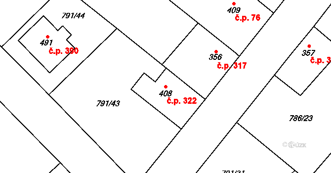 Cerhenice 322 na parcele st. 408 v KÚ Cerhenice, Katastrální mapa