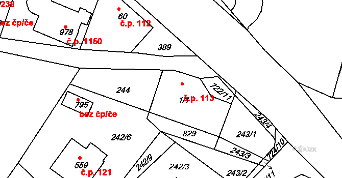 Ládví 113, Kamenice na parcele st. 1/1 v KÚ Ládví, Katastrální mapa