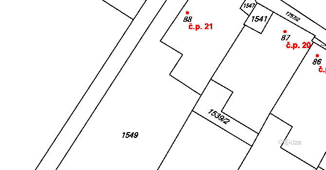 Borová 21, Budeč na parcele st. 88 v KÚ Budeč, Katastrální mapa