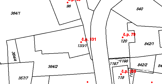 Chotyně 131 na parcele st. 133/1 v KÚ Chotyně, Katastrální mapa