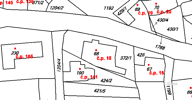 Oldřichov na Hranicích 15, Hrádek nad Nisou na parcele st. 68 v KÚ Oldřichov na Hranicích, Katastrální mapa