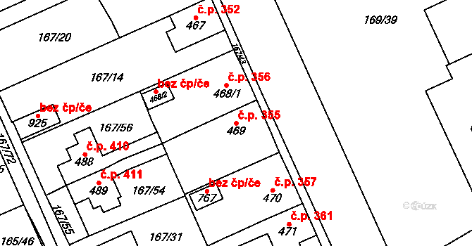 Košťany 355 na parcele st. 469 v KÚ Košťany, Katastrální mapa