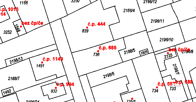 Lomnice nad Popelkou 685 na parcele st. 736 v KÚ Lomnice nad Popelkou, Katastrální mapa