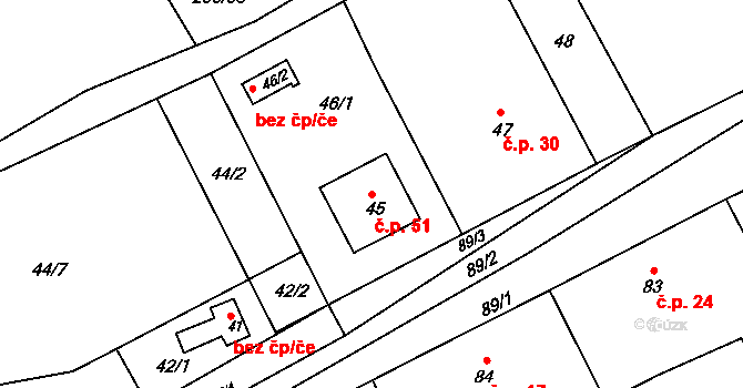 Hrádkov 51, Boskovice na parcele st. 45 v KÚ Hrádkov, Katastrální mapa