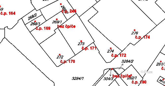 Mikulov 171 na parcele st. 273 v KÚ Mikulov na Moravě, Katastrální mapa