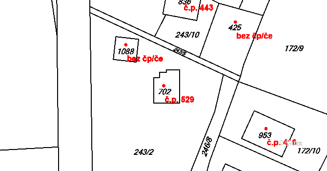 Raškovice 529 na parcele st. 702 v KÚ Raškovice, Katastrální mapa