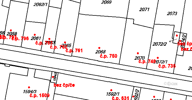 Tachov 750 na parcele st. 2068 v KÚ Tachov, Katastrální mapa
