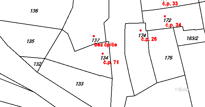 Medlov 71, Zborovice na parcele st. 134 v KÚ Medlov u Zborovic, Katastrální mapa