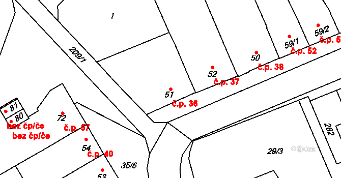 Žerůvky 36, Bystročice na parcele st. 51 v KÚ Žerůvky, Katastrální mapa