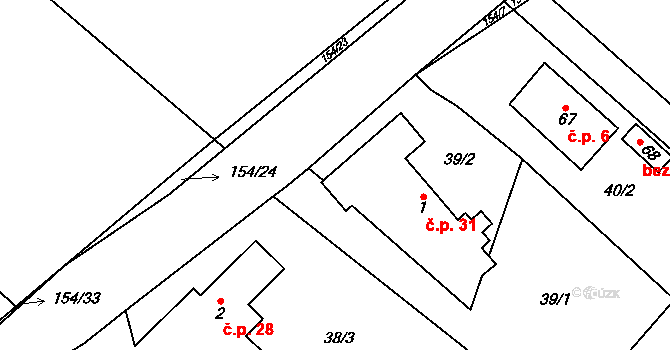 Olešnice 31, Bouzov na parcele st. 1 v KÚ Olešnice u Bouzova, Katastrální mapa