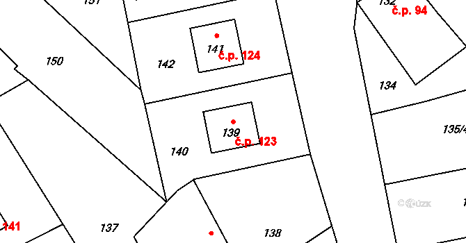 Žerotín 123 na parcele st. 139 v KÚ Žerotín, Katastrální mapa