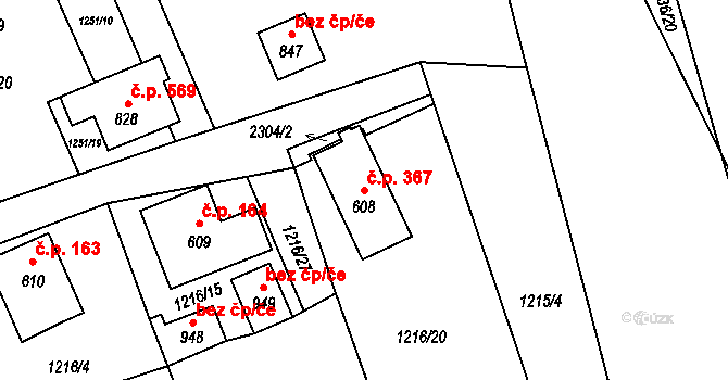 Skalice u České Lípy 367 na parcele st. 608 v KÚ Skalice u České Lípy, Katastrální mapa