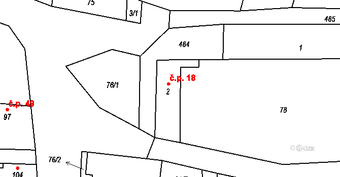 Dřemčice 18, Třebívlice na parcele st. 2 v KÚ Dřemčice, Katastrální mapa