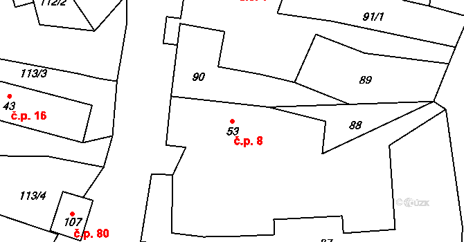 Sukorady 8, Snědovice na parcele st. 53 v KÚ Sukorady, Katastrální mapa
