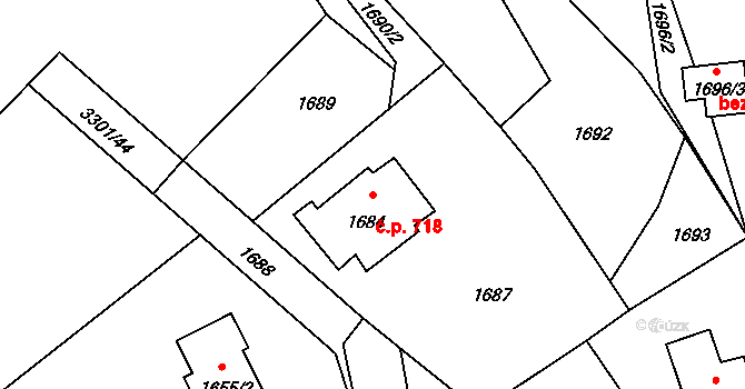 Zubří 718 na parcele st. 1684 v KÚ Zubří, Katastrální mapa