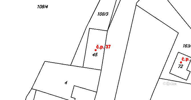 Čábuze 37, Vacov na parcele st. 45 v KÚ Čábuze, Katastrální mapa