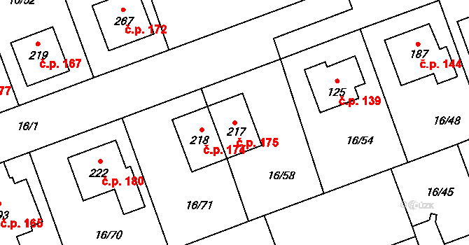 Polabec 175, Poděbrady na parcele st. 217 v KÚ Polabec, Katastrální mapa