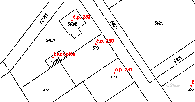 Třebestovice 230 na parcele st. 538 v KÚ Třebestovice, Katastrální mapa