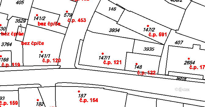Lysá nad Labem 121 na parcele st. 147/1 v KÚ Lysá nad Labem, Katastrální mapa