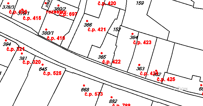 Lysá nad Labem 422 na parcele st. 365 v KÚ Lysá nad Labem, Katastrální mapa
