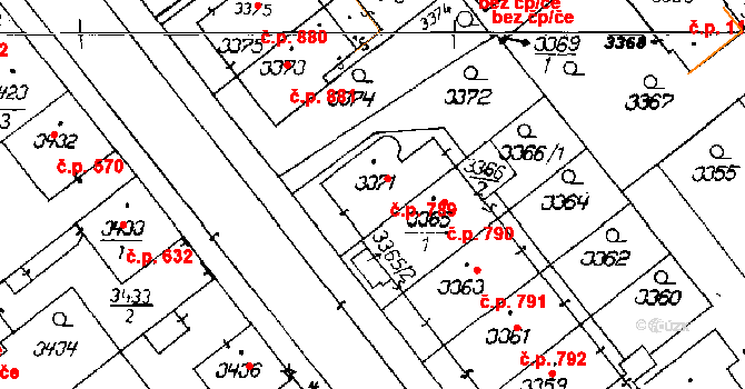 Poděbrady III 789, Poděbrady na parcele st. 3371 v KÚ Poděbrady, Katastrální mapa