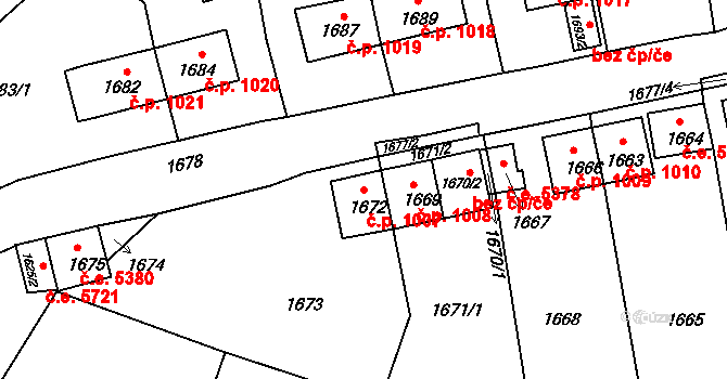 Kadaň 1007 na parcele st. 1672 v KÚ Kadaň, Katastrální mapa