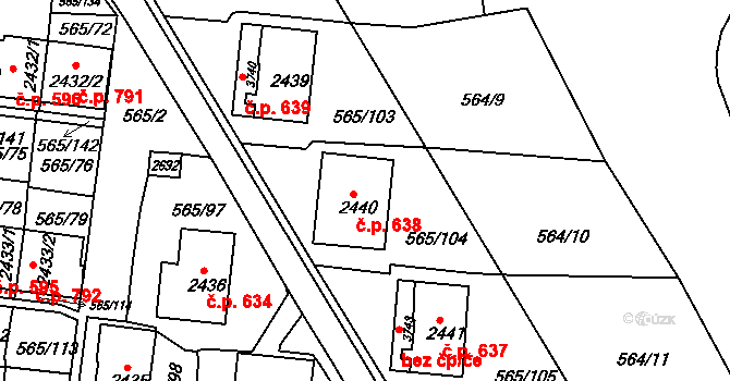 Borovina 638, Třebíč na parcele st. 2440 v KÚ Třebíč, Katastrální mapa