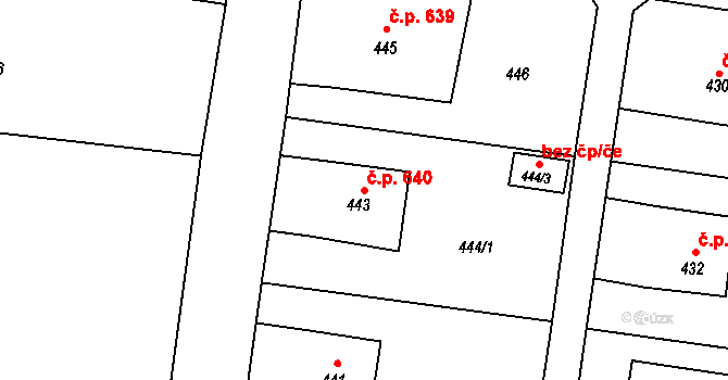 Skřečoň 640, Bohumín na parcele st. 443 v KÚ Skřečoň, Katastrální mapa