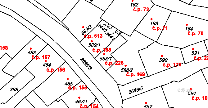 Chrudim II 226, Chrudim na parcele st. 588/1 v KÚ Chrudim, Katastrální mapa