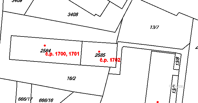 Předměstí 1702, Svitavy na parcele st. 2585 v KÚ Svitavy-předměstí, Katastrální mapa