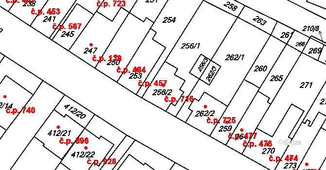Tuřany 716, Brno na parcele st. 256/2 v KÚ Tuřany, Katastrální mapa