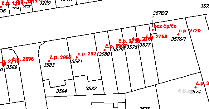 Židenice 2907, Brno na parcele st. 3580 v KÚ Židenice, Katastrální mapa