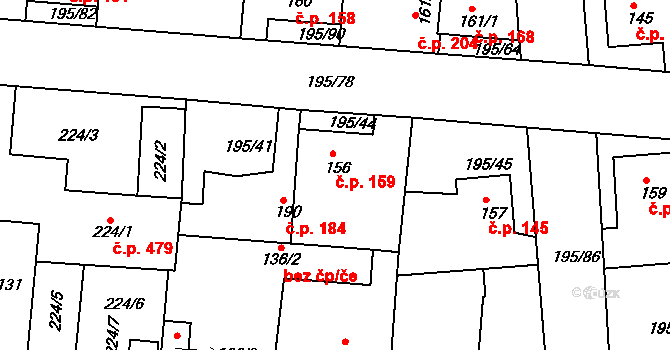 Dobroměřice 159 na parcele st. 156 v KÚ Dobroměřice, Katastrální mapa