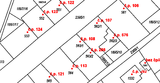 Malá Strana 108, Týn nad Vltavou na parcele st. 563/1 v KÚ Týn nad Vltavou, Katastrální mapa