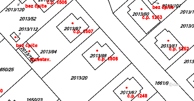 Pelhřimov 1508 na parcele st. 2013/98 v KÚ Pelhřimov, Katastrální mapa