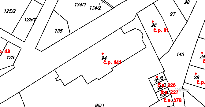 Pozorka 141, Dubí na parcele st. 94 v KÚ Dubí-Pozorka, Katastrální mapa