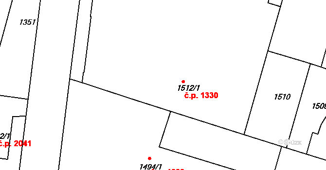 Teplice 1330 na parcele st. 1512/1 v KÚ Teplice, Katastrální mapa