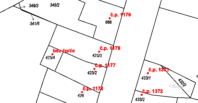 Nový Bydžov 1178 na parcele st. 425/3 v KÚ Nový Bydžov, Katastrální mapa