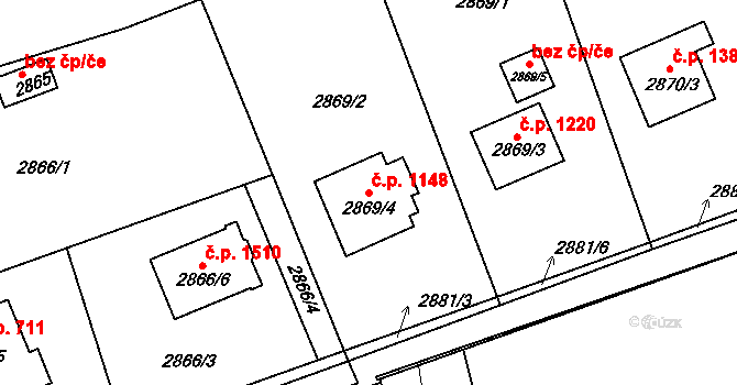 Frýdlant 1148, Frýdlant nad Ostravicí na parcele st. 2869/4 v KÚ Frýdlant nad Ostravicí, Katastrální mapa