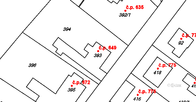 Jablunkov 649 na parcele st. 393/1 v KÚ Jablunkov, Katastrální mapa